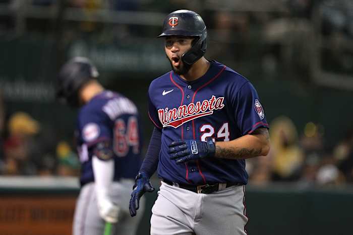 Minnesota Twins C Gary Sanchez celebrates home run